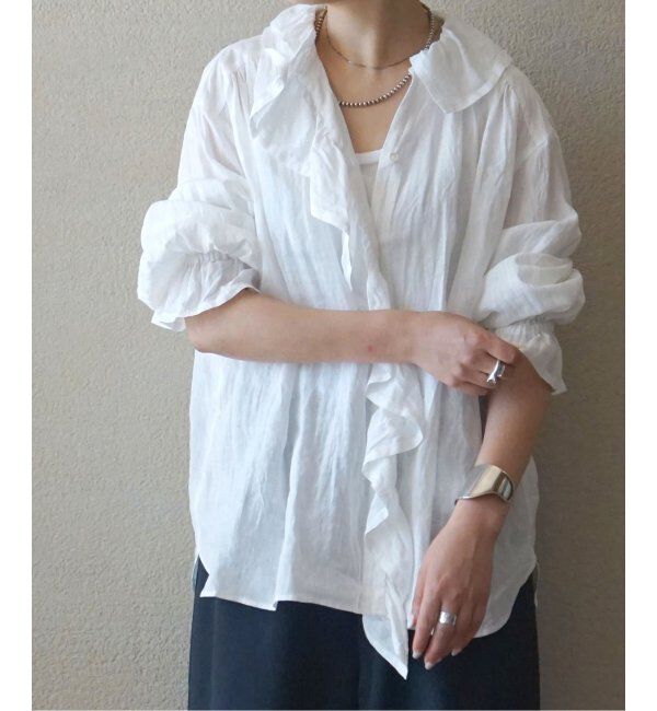 journal standard luxe「《追加2》フレンチリネン フリルパフブラウス」|シャツ・ブラウス|ホワイト