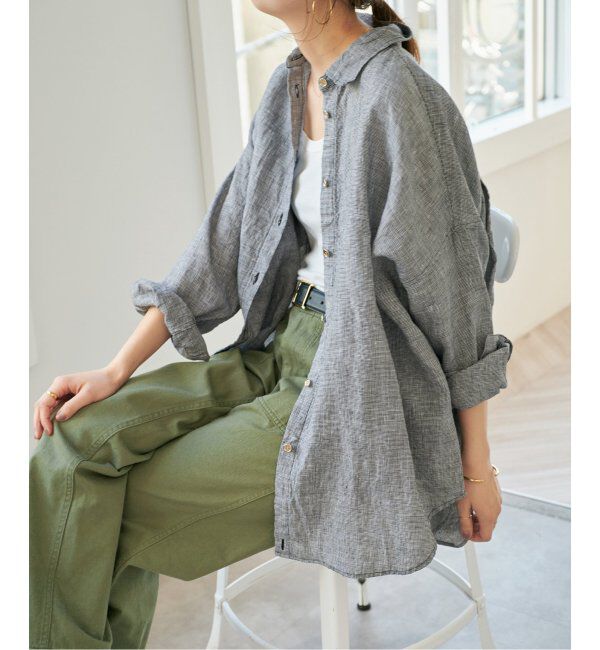 Spick and Span「《追加》80リネンカシュクールビッグシャツ」|シャツ・ブラウス|