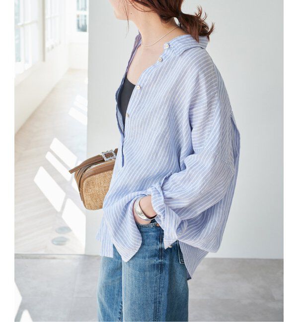 Spick and Span「《追加》80リネンカシュクールビッグシャツ」|シャツ・ブラウス|