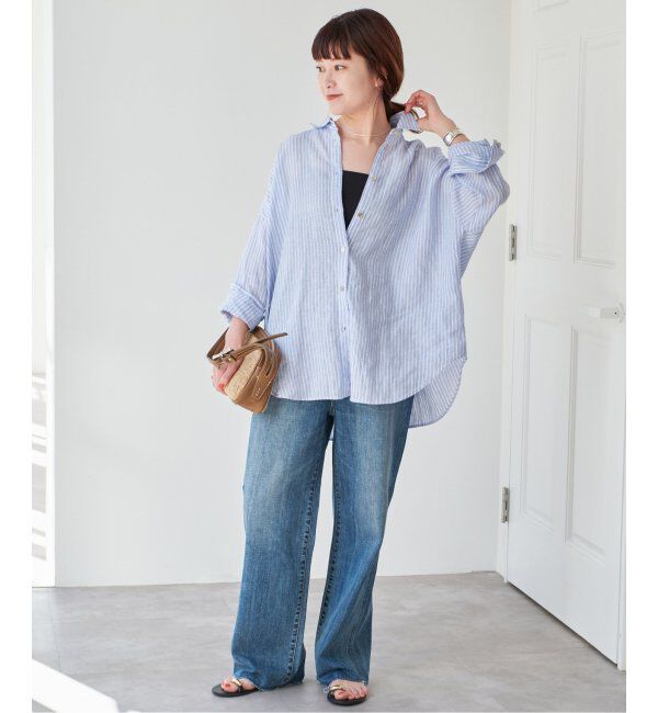 Spick and Span「《追加》80リネンカシュクールビッグシャツ」|シャツ・ブラウス|