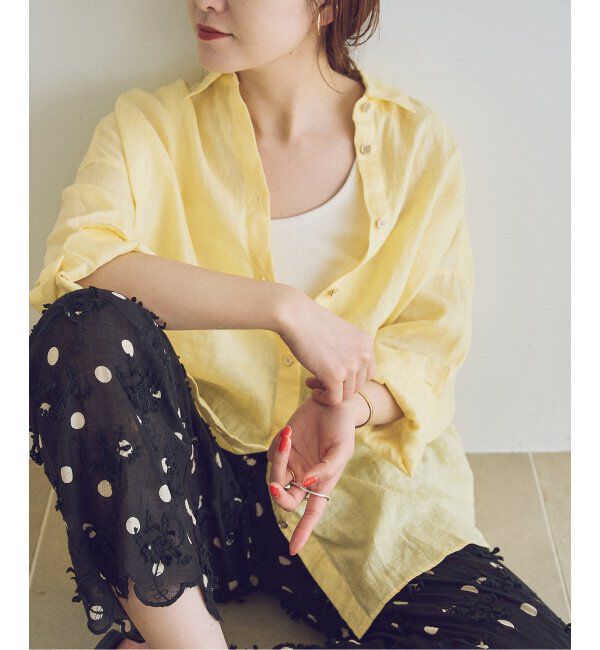Spick and Span「《追加》80リネンカシュクールビッグシャツ」|シャツ・ブラウス|イエロー