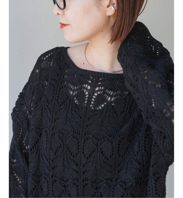 Spick and Span「《一部店舗+WEB限定追加2》ギマコットン透かし編みボートネックニット」|ニット・セーター|