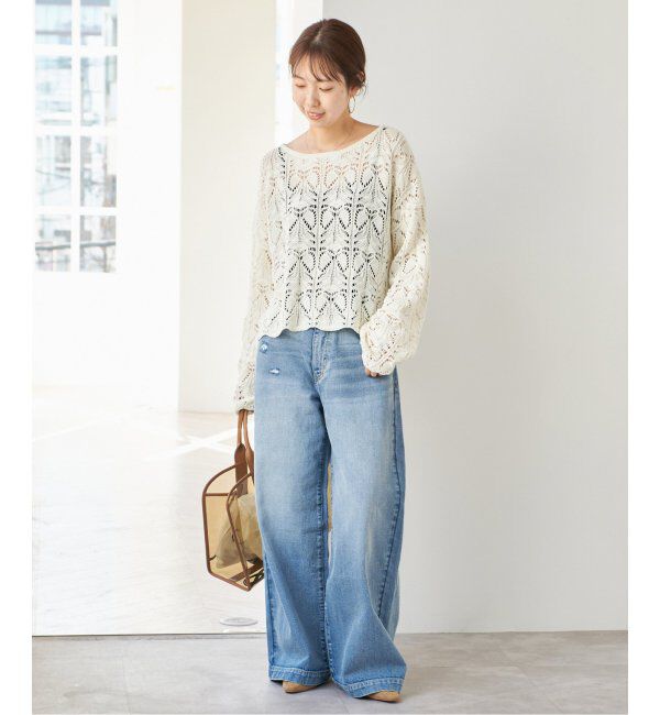 Spick and Span「《一部店舗+WEB限定追加2》ギマコットン透かし編みボートネックニット」|ニット・セーター|