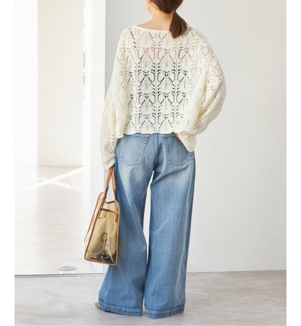 Spick and Span「《一部店舗+WEB限定追加2》ギマコットン透かし編みボートネックニット」|ニット・セーター|