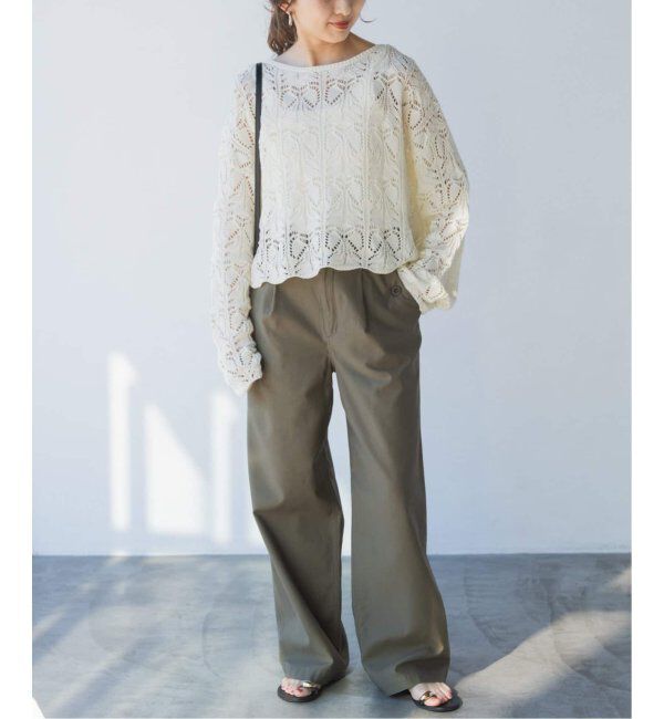 Spick and Span「《一部店舗+WEB限定追加2》ギマコットン透かし編みボートネックニット」|ニット・セーター|