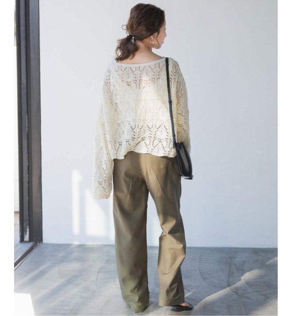 Spick and Span「《一部店舗+WEB限定追加2》ギマコットン透かし編みボートネックニット」|ニット・セーター|