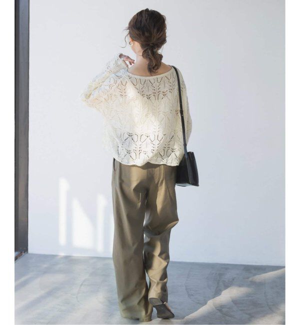 Spick and Span「《一部店舗+WEB限定追加2》ギマコットン透かし編みボートネックニット」|ニット・セーター|