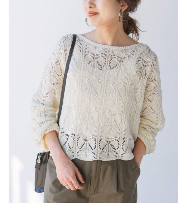 Spick and Span「《一部店舗+WEB限定追加2》ギマコットン透かし編みボートネックニット」|ニット・セーター|