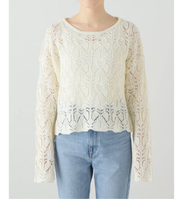 Spick and Span「《一部店舗+WEB限定追加2》ギマコットン透かし編みボートネックニット」|ニット・セーター|