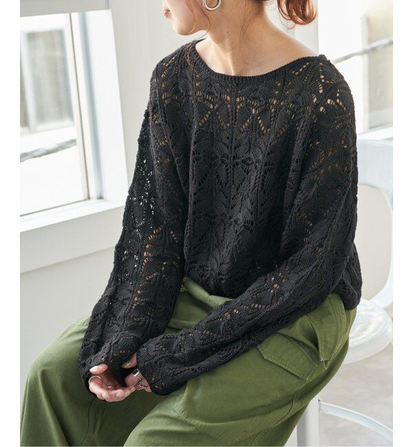 Spick and Span「《一部店舗+WEB限定追加2》ギマコットン透かし編みボートネックニット」|ニット・セーター|