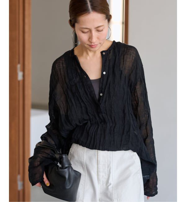 FRAMeWORK「≪追加≫LINENクレープヘンリーネックブラウス 3」|シャツ・ブラウス|