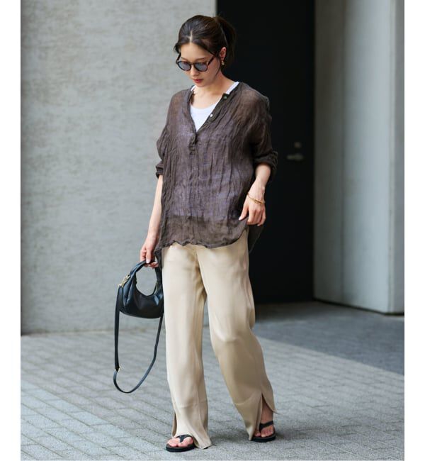 FRAMeWORK「≪追加≫LINENクレープヘンリーネックブラウス 3」|シャツ・ブラウス|