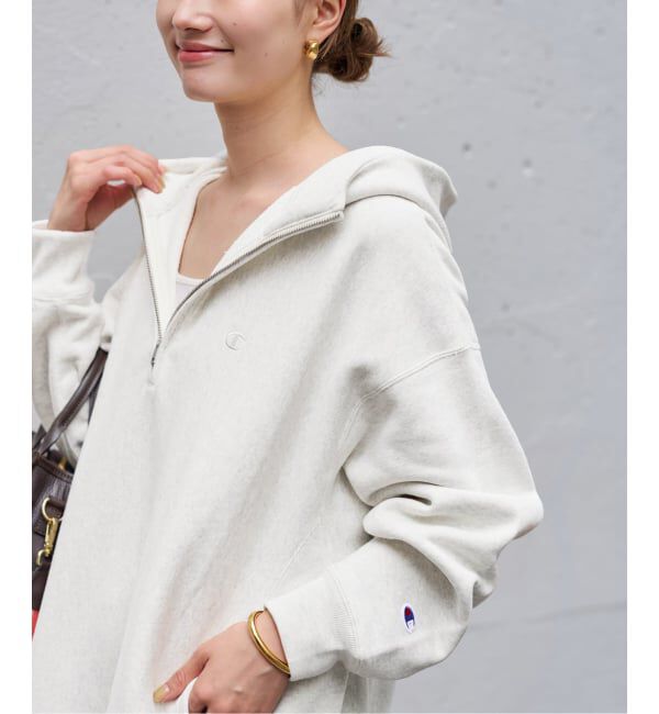 FRAMeWORK「Champion 別注REVERSE WEAVE11.5OZフードハーフジップドロストプルオーバー」|スウェット・ジャージ|