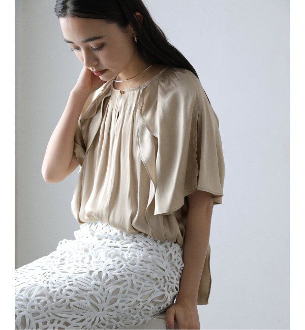  「【洗える】2WAYラッフルブラウス」|シャツ・ブラウス|ベージュ