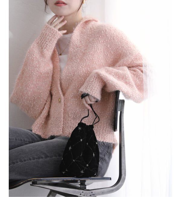  「【洗える】ポップヤーンボレロカーディガン」|カーディガン|ピンク