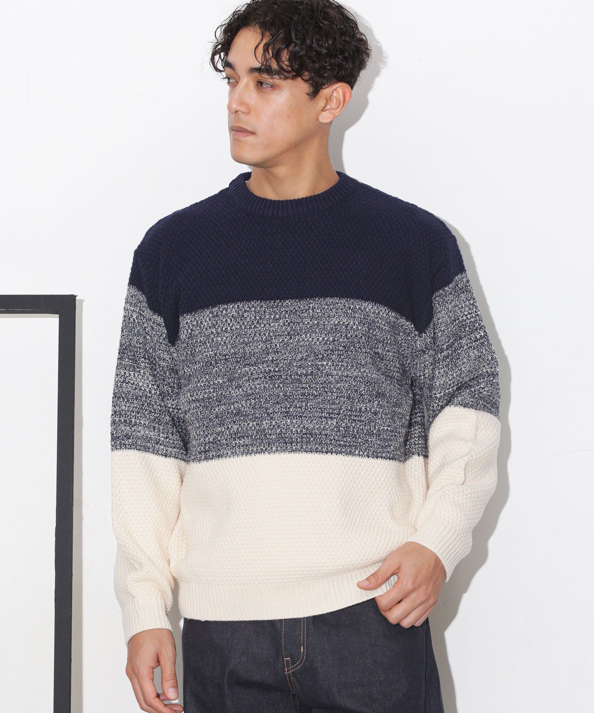 nano･universe「グラデーションワイドボーダーニット」|ニット・セーター|ネイビー