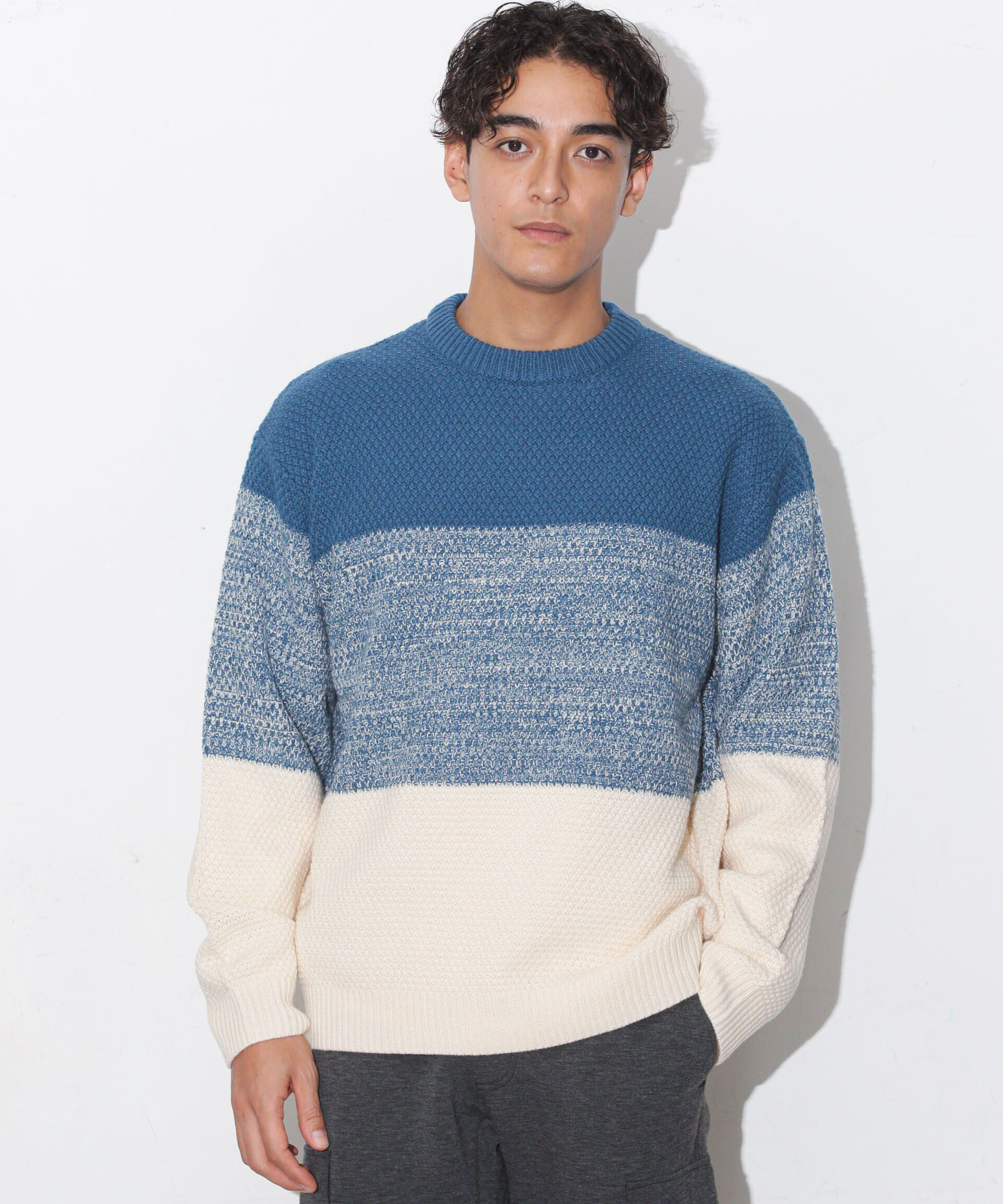 nano･universe「グラデーションワイドボーダーニット」|ニット・セーター|ターコイズ