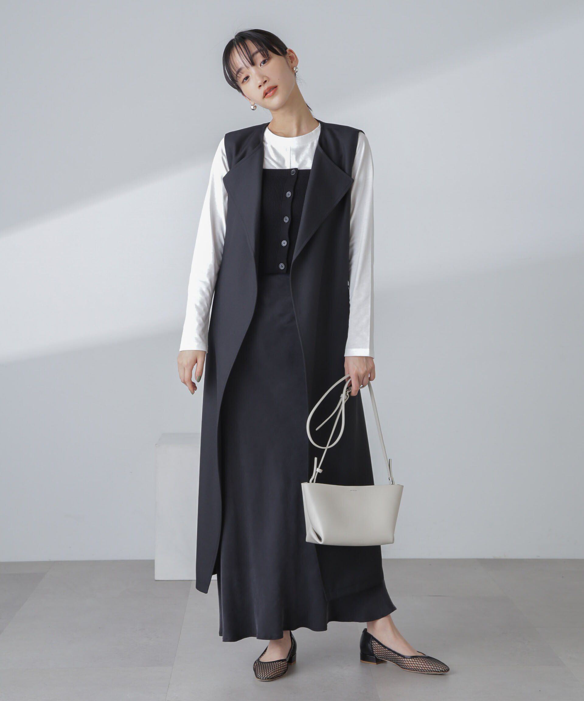 nano･universe「撥水&花粉ガード加工ロングジレ」|ベスト・ジレ|ブラック