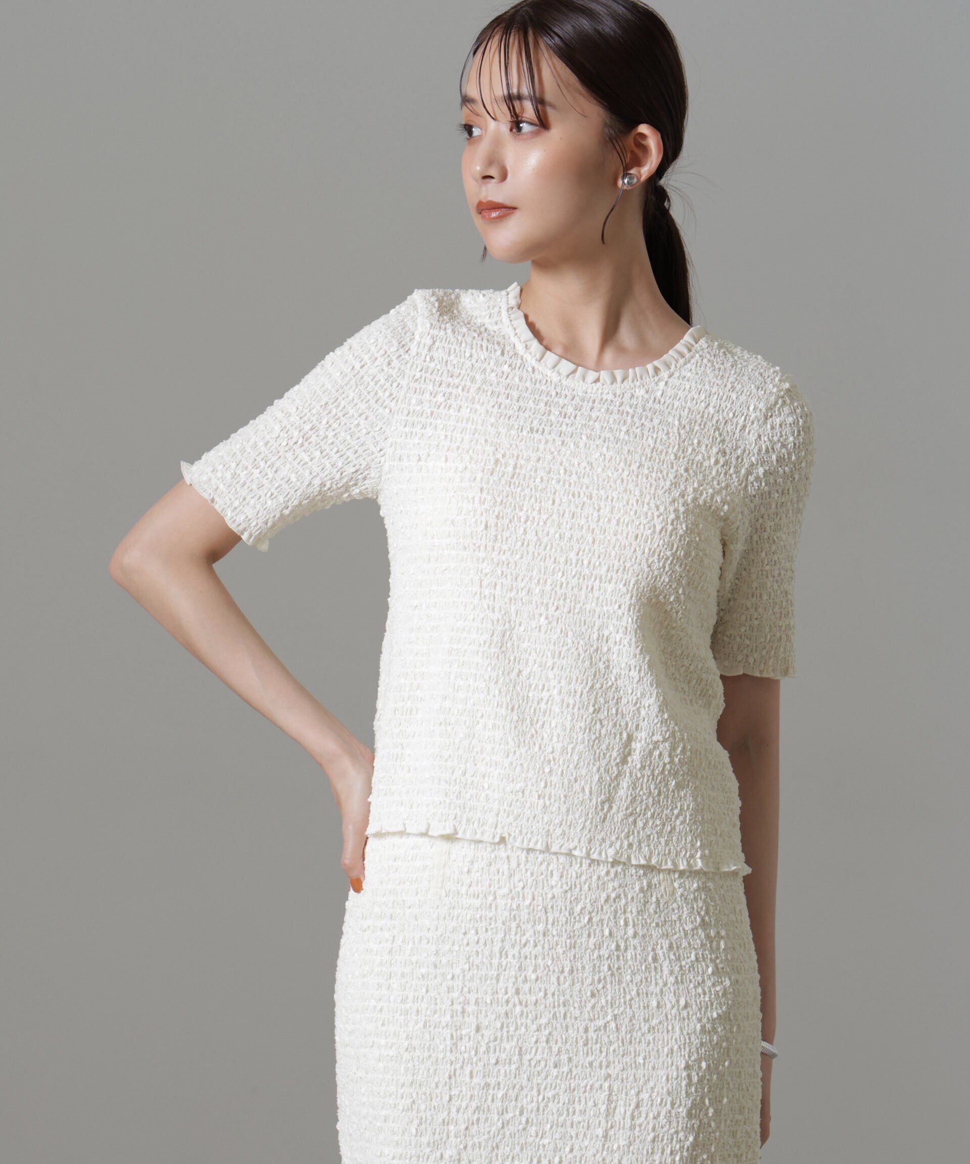 nano･universe「ファンシーシャーリングバックオープントップス(セットアップ可)」|シャツ・ブラウス|オフホワイト1