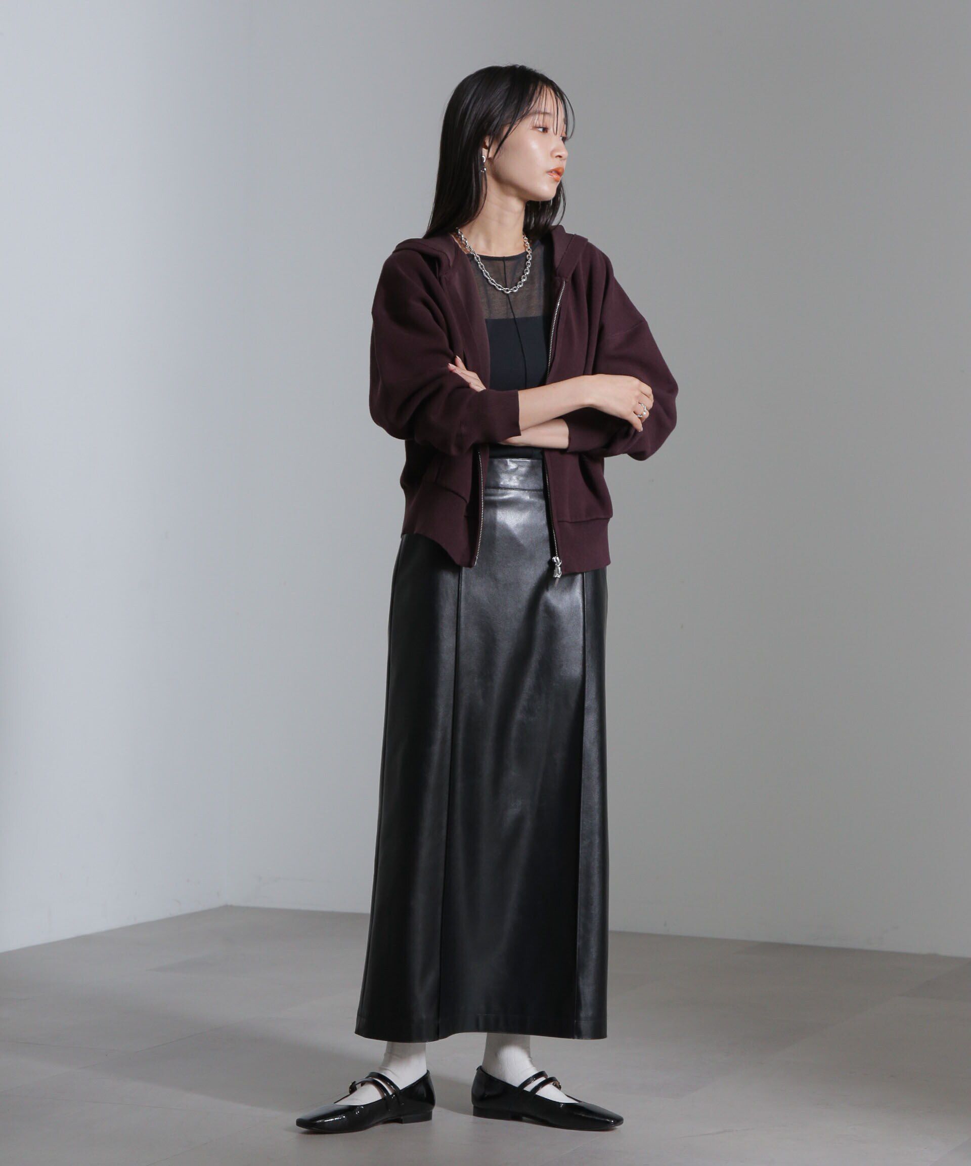 nano･universe「フェイクレザーピンタックスカート(セットアップ可)」|スカート|