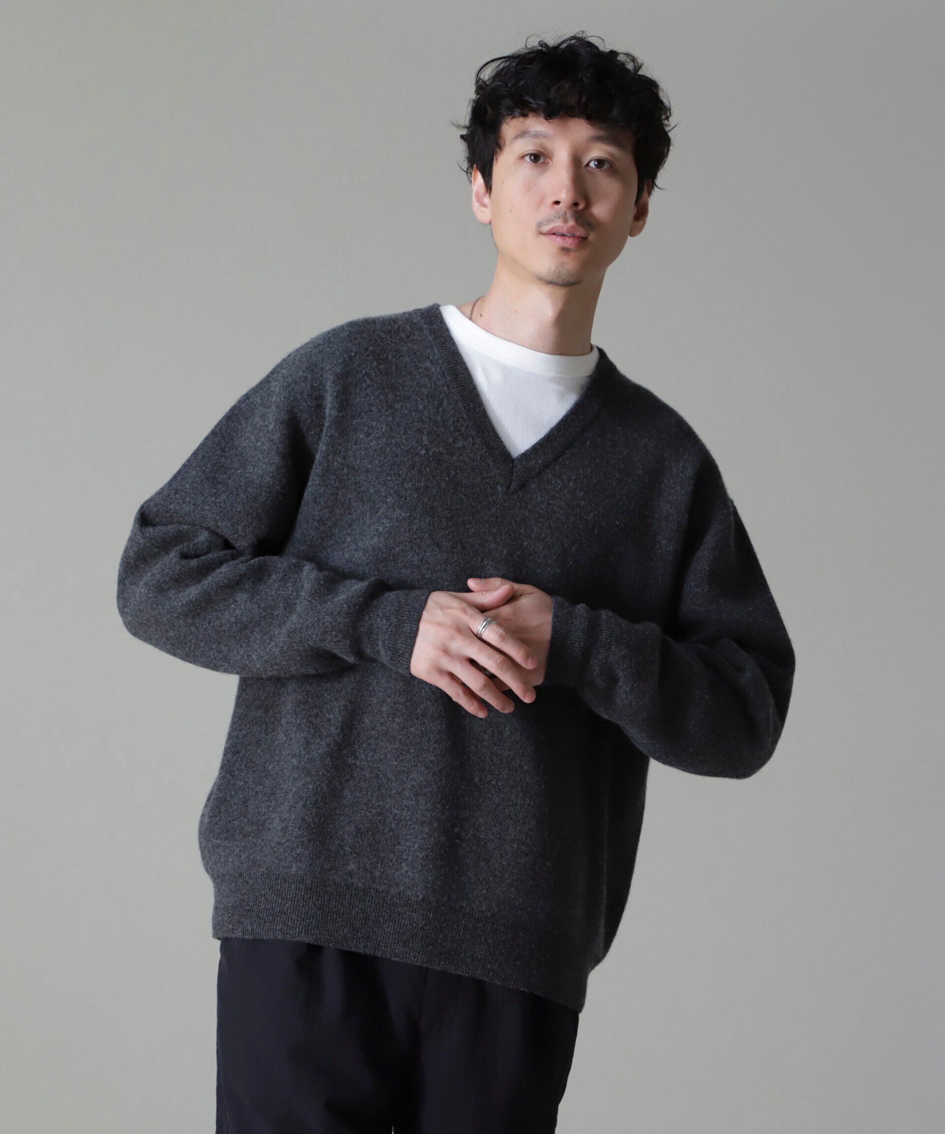 nano･universe「AQUA ウールカシミヤVネックプルオーバー」|ニット・セーター|