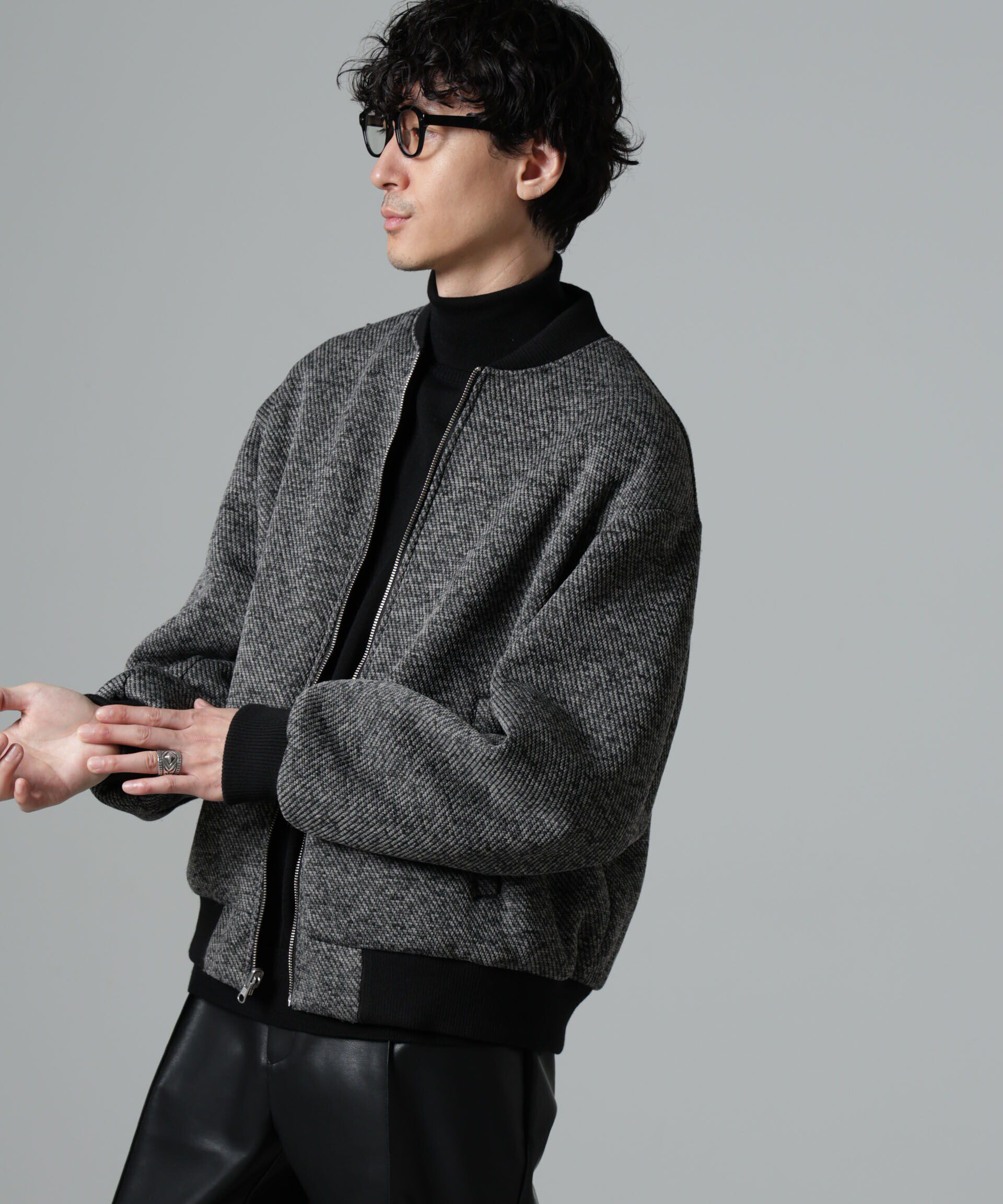 nano･universe「ニットフリースZIPブルゾン(セットアップ可)」|ブルゾン・スタジャン|グレー