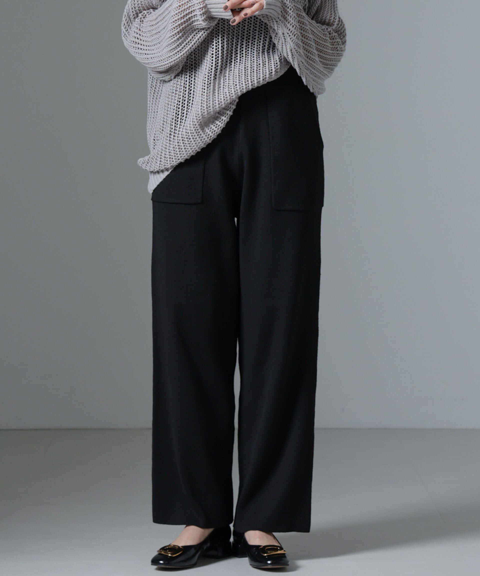 nano･universe「ポケットニットワイドパンツ（セットアップ可）」|チノ|