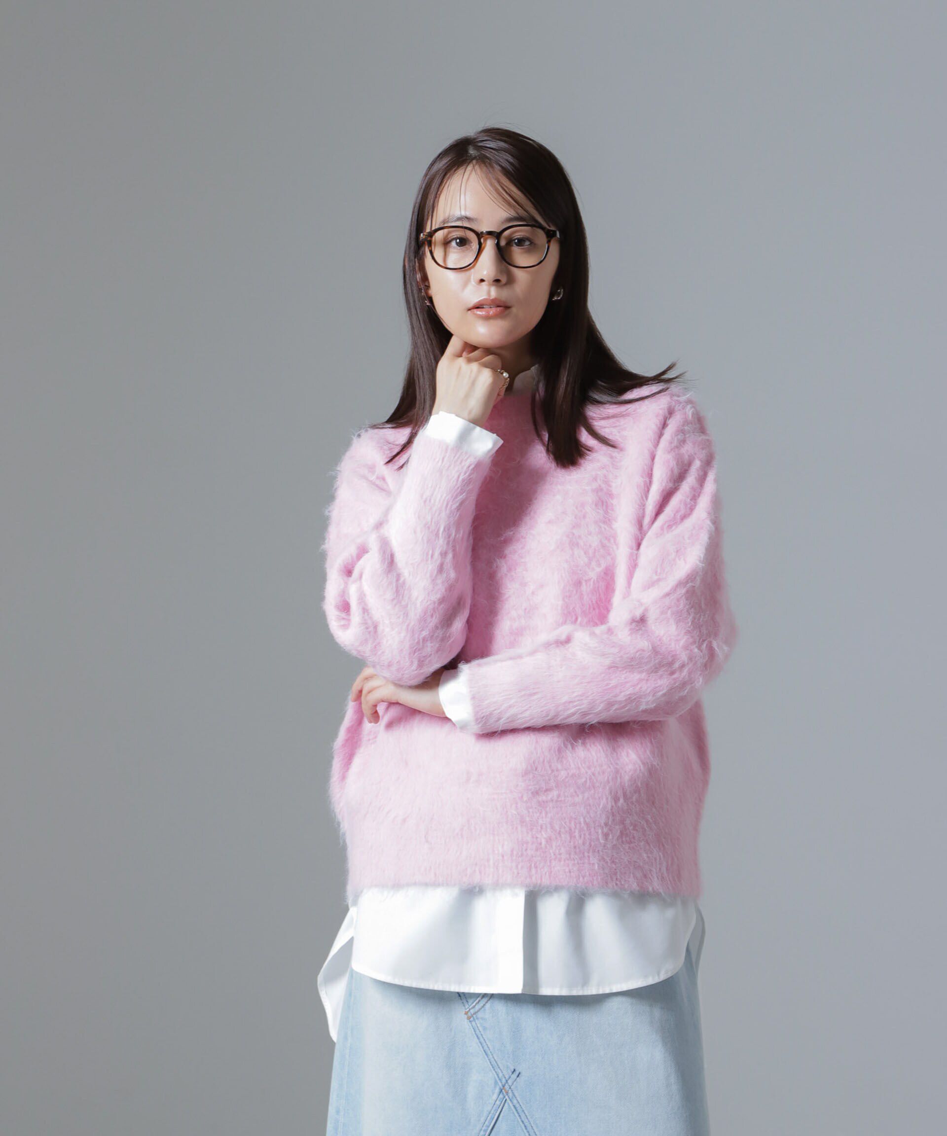 nano･universe「シャギークルーネックニットプルオーバー」|ニット・セーター|ピンク