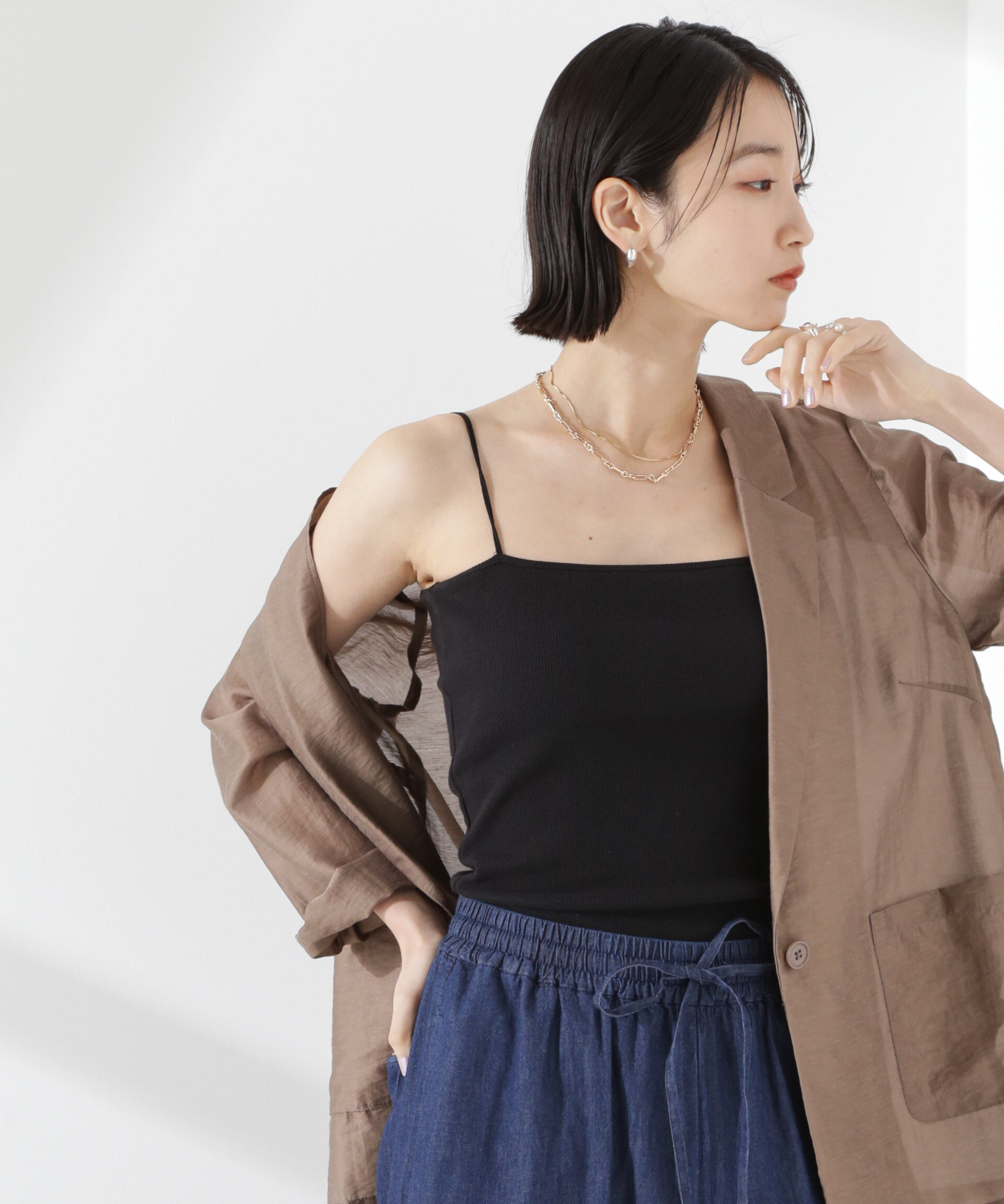 nano･universe「抗菌防臭リブカップ付きダブルストラップキャミソール」|Tシャツ・カットソー|