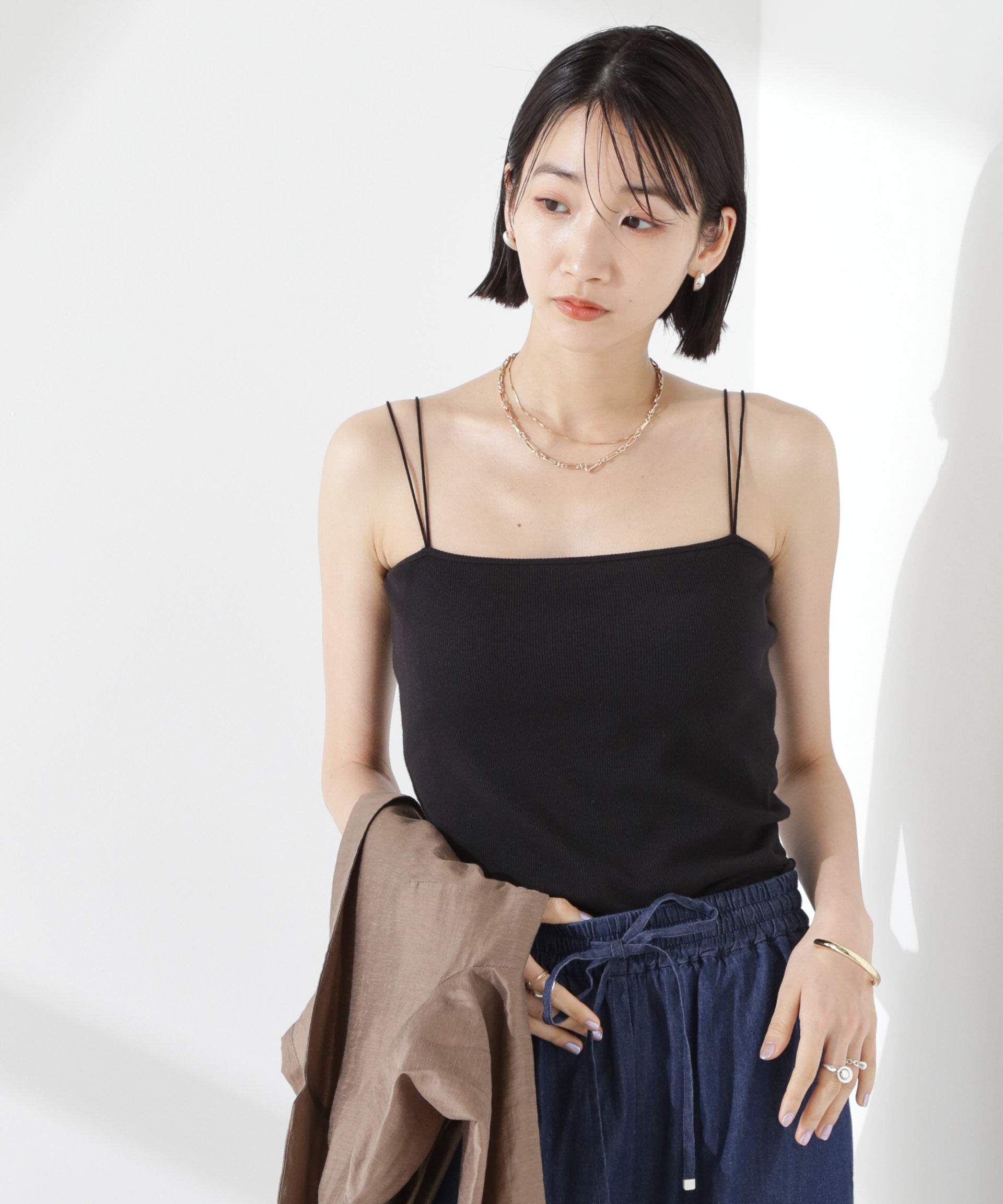 nano･universe「抗菌防臭リブカップ付きダブルストラップキャミソール」|Tシャツ・カットソー|
