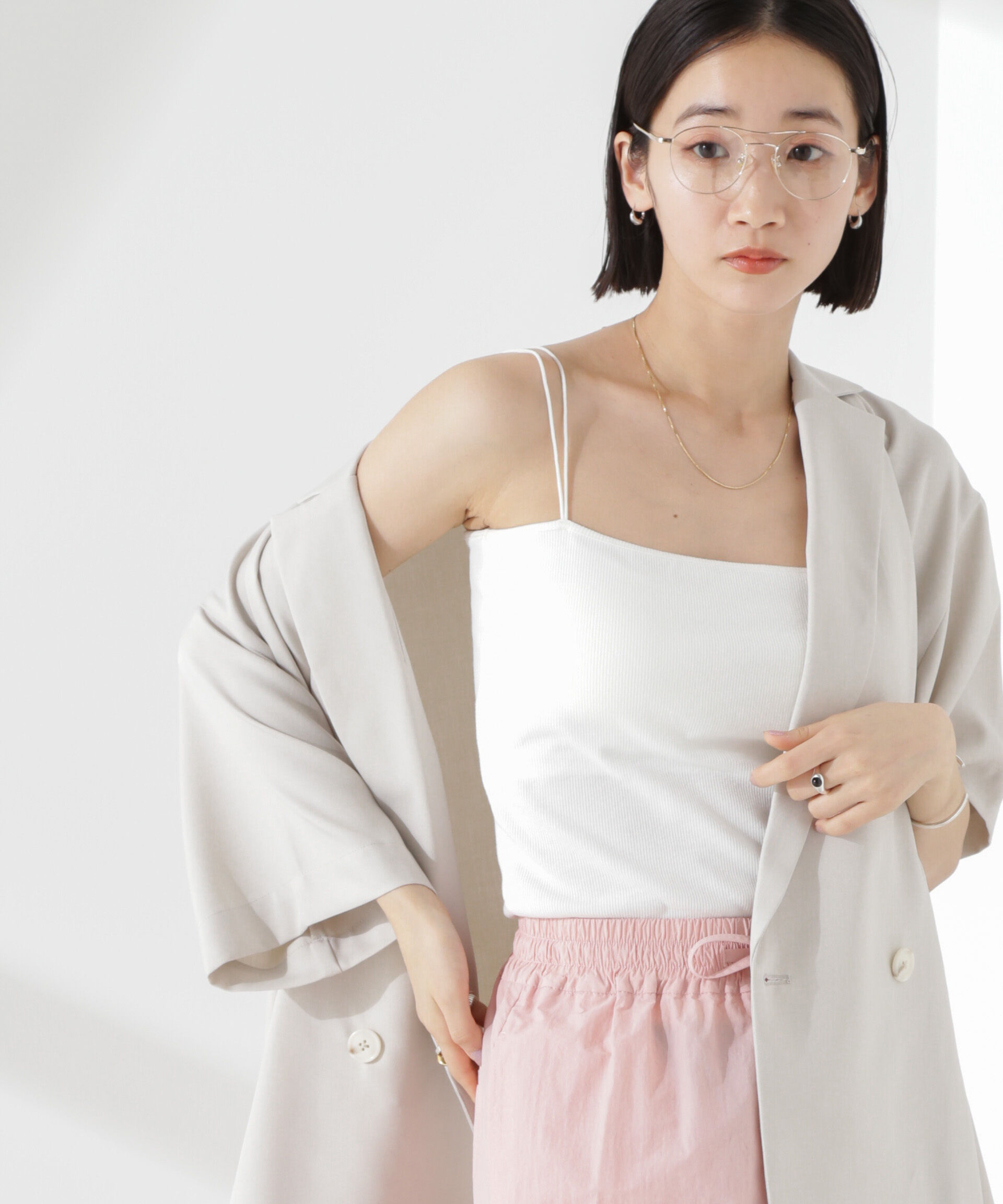 nano･universe「抗菌防臭リブカップ付きダブルストラップキャミソール」|Tシャツ・カットソー|