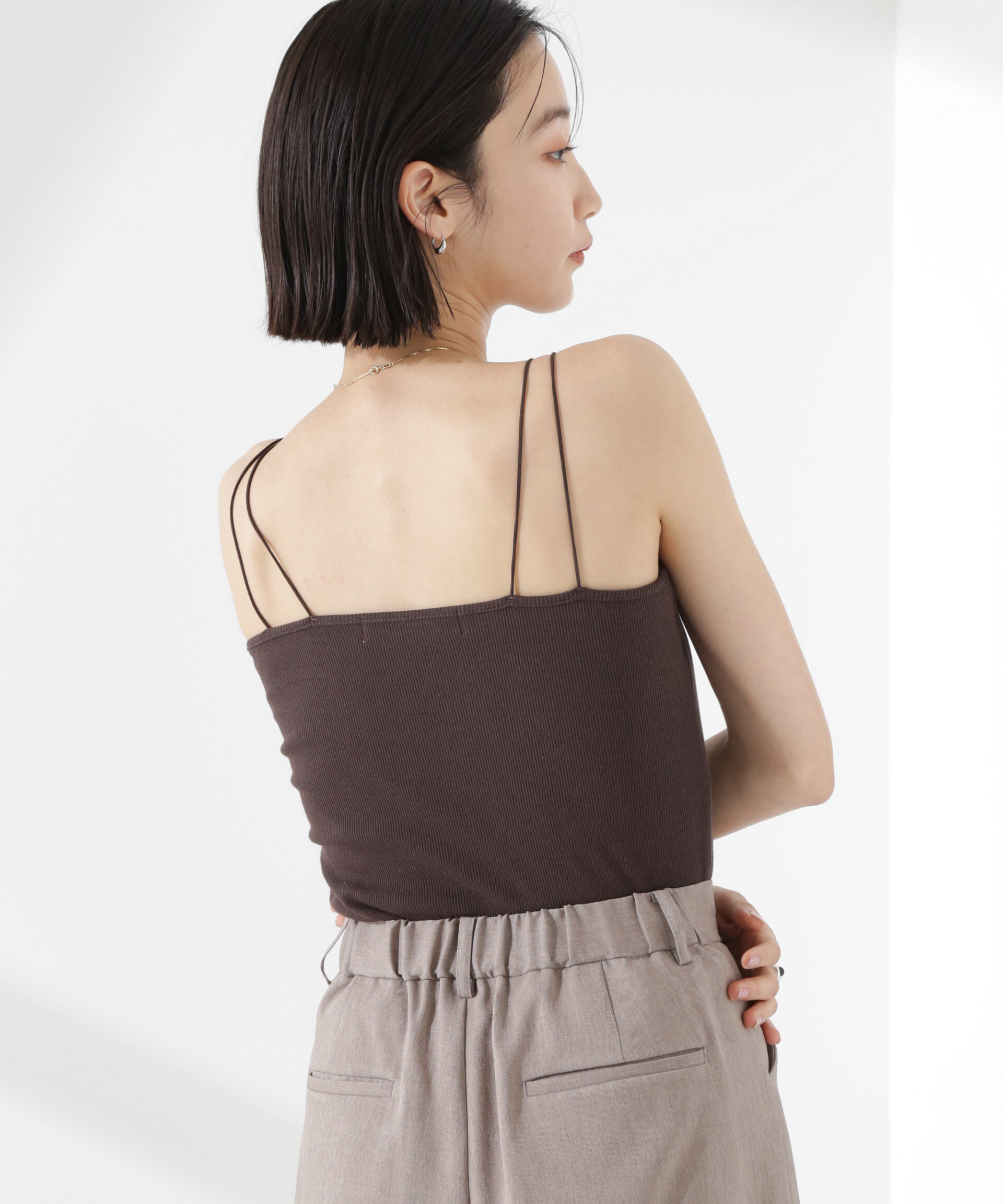 nano･universe「抗菌防臭リブカップ付きダブルストラップキャミソール」|Tシャツ・カットソー|