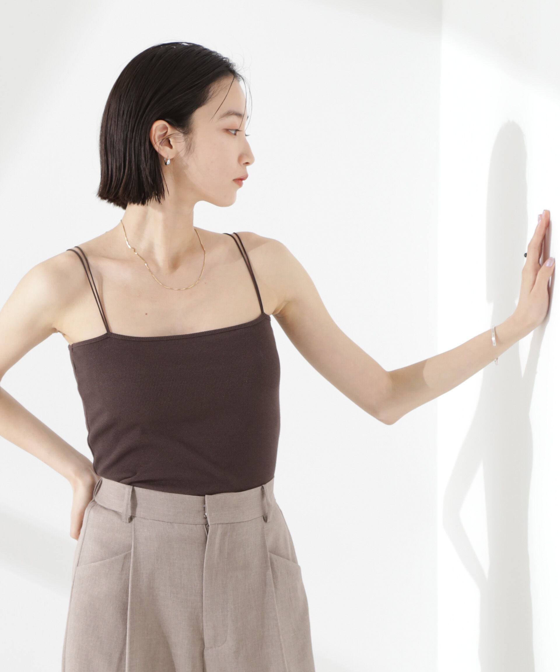 nano･universe「抗菌防臭リブカップ付きダブルストラップキャミソール」|Tシャツ・カットソー|