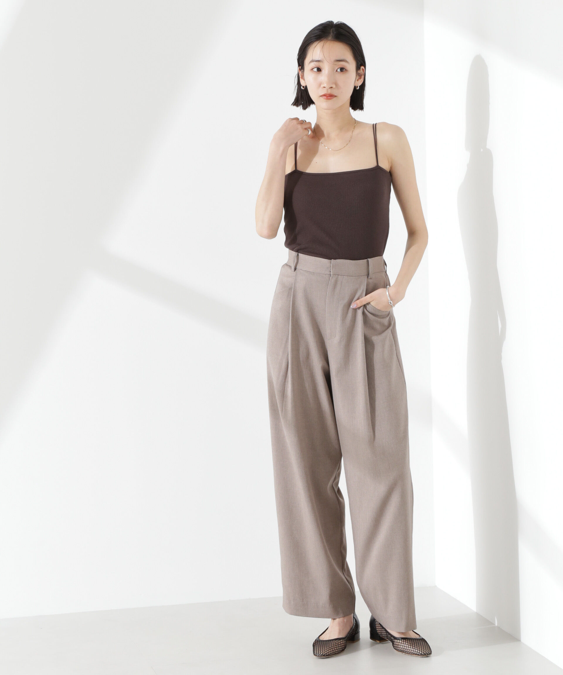 nano･universe「抗菌防臭リブカップ付きダブルストラップキャミソール」|Tシャツ・カットソー|