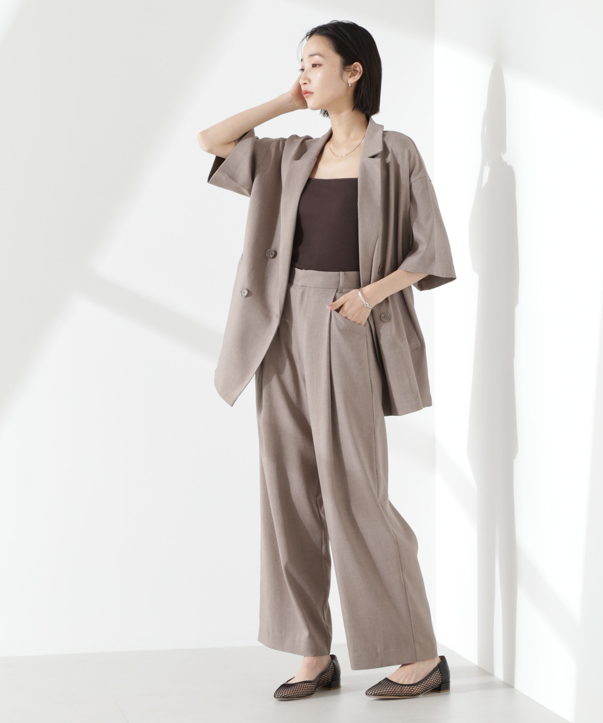 nano･universe「抗菌防臭リブカップ付きダブルストラップキャミソール」|Tシャツ・カットソー|