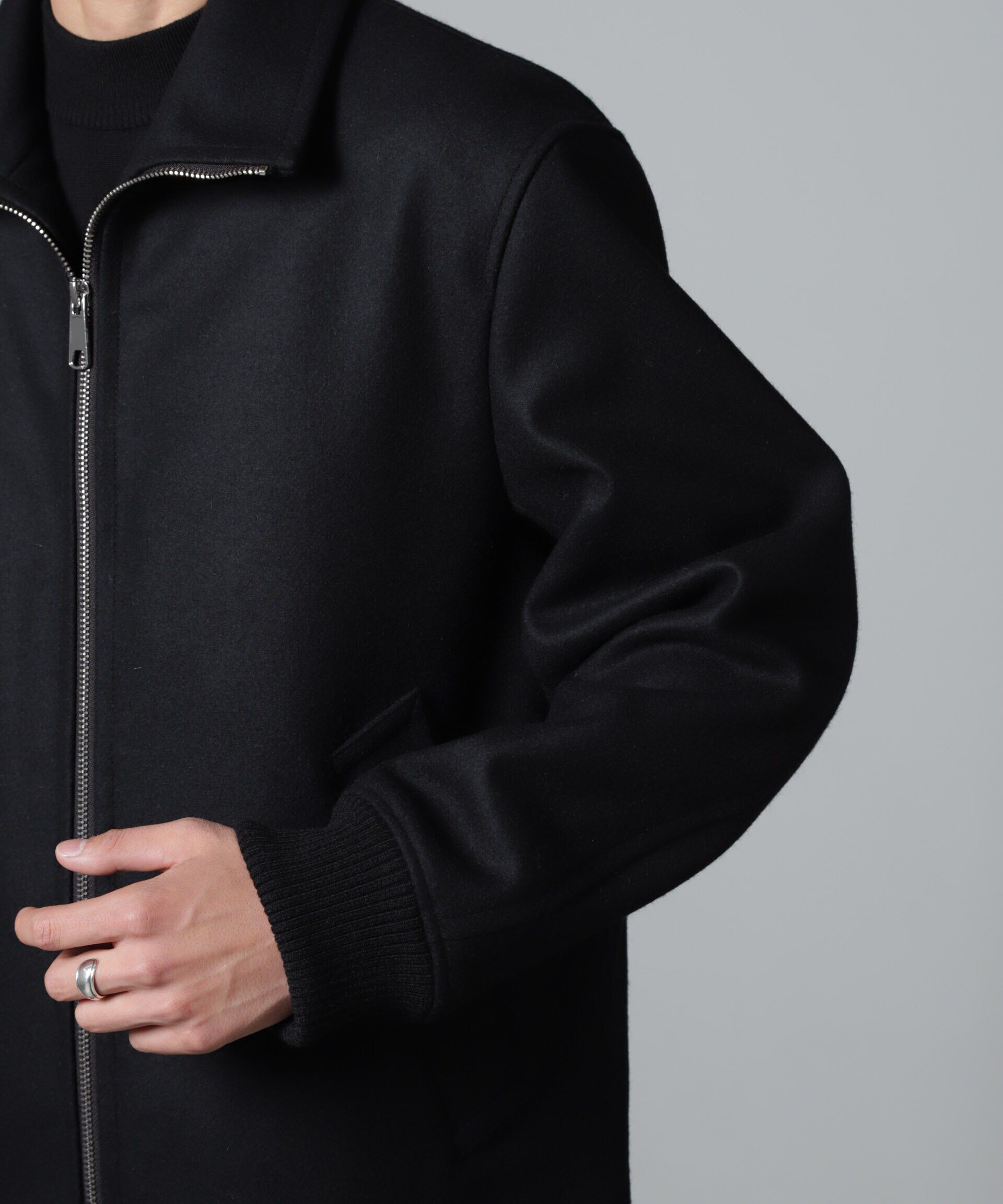 nano･universe「ハードプレスメルトンジップアップブルゾン」|ブルゾン・スタジャン|