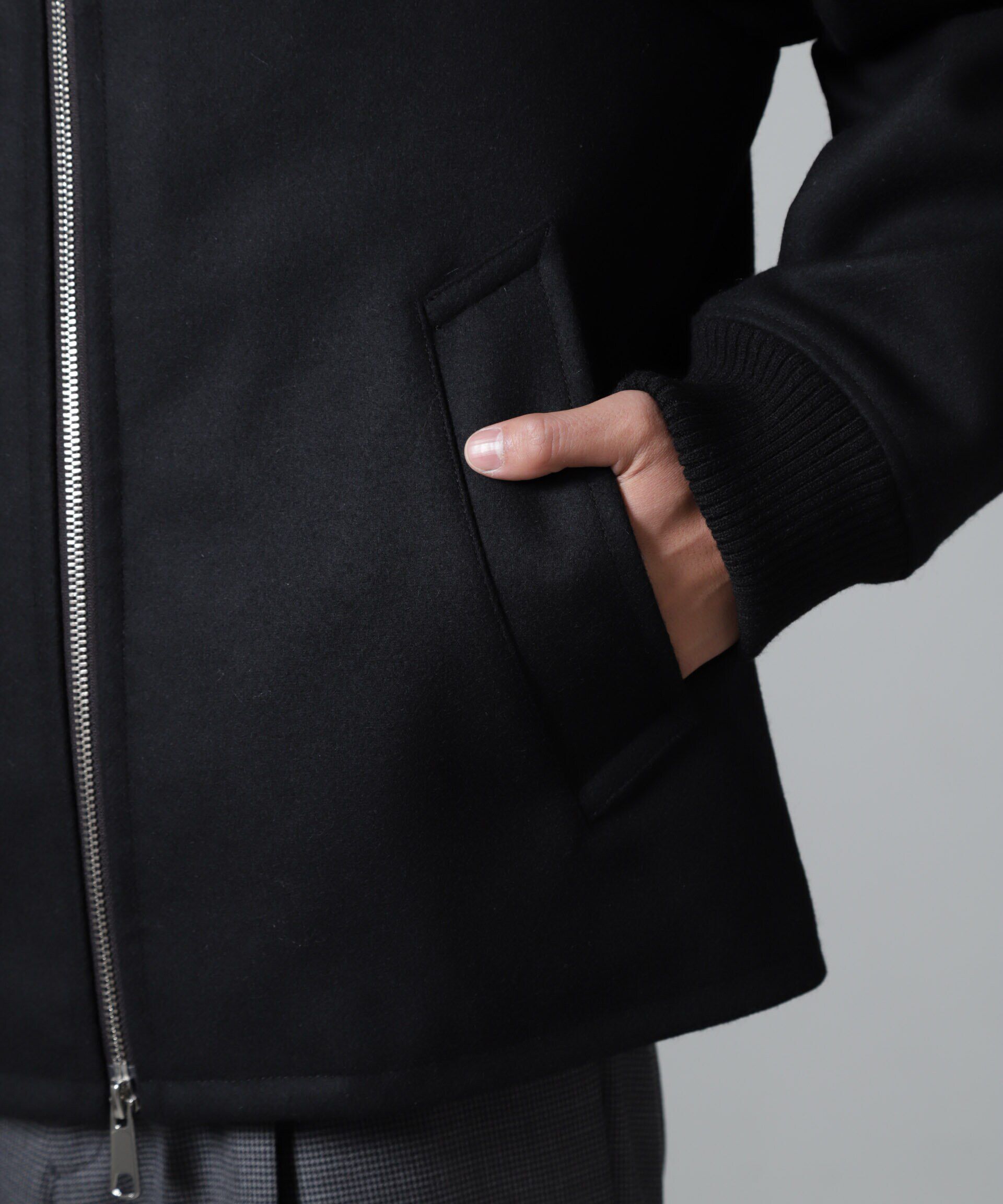 nano･universe「ハードプレスメルトンジップアップブルゾン」|ブルゾン・スタジャン|