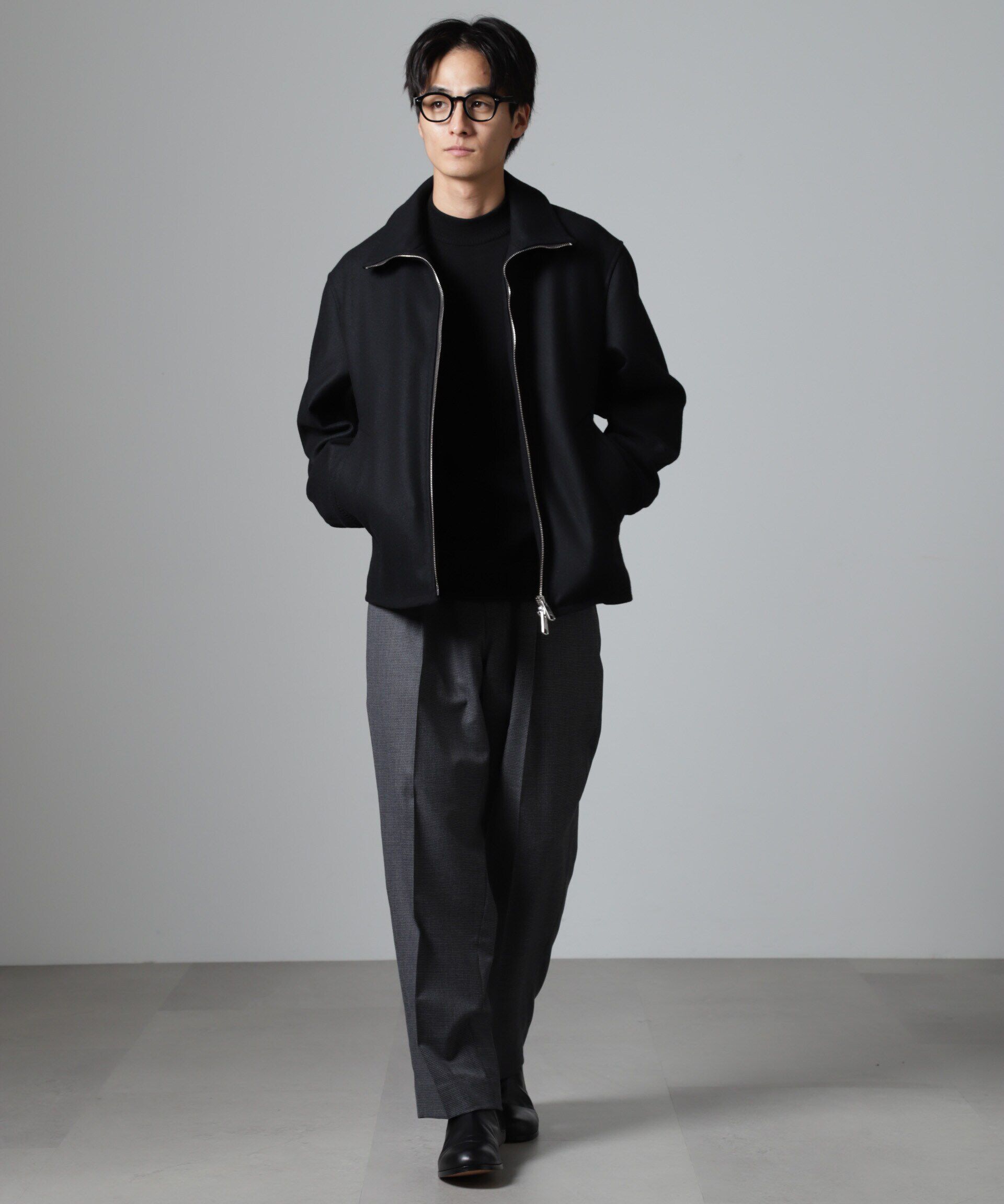 nano･universe「ハードプレスメルトンジップアップブルゾン」|ブルゾン・スタジャン|