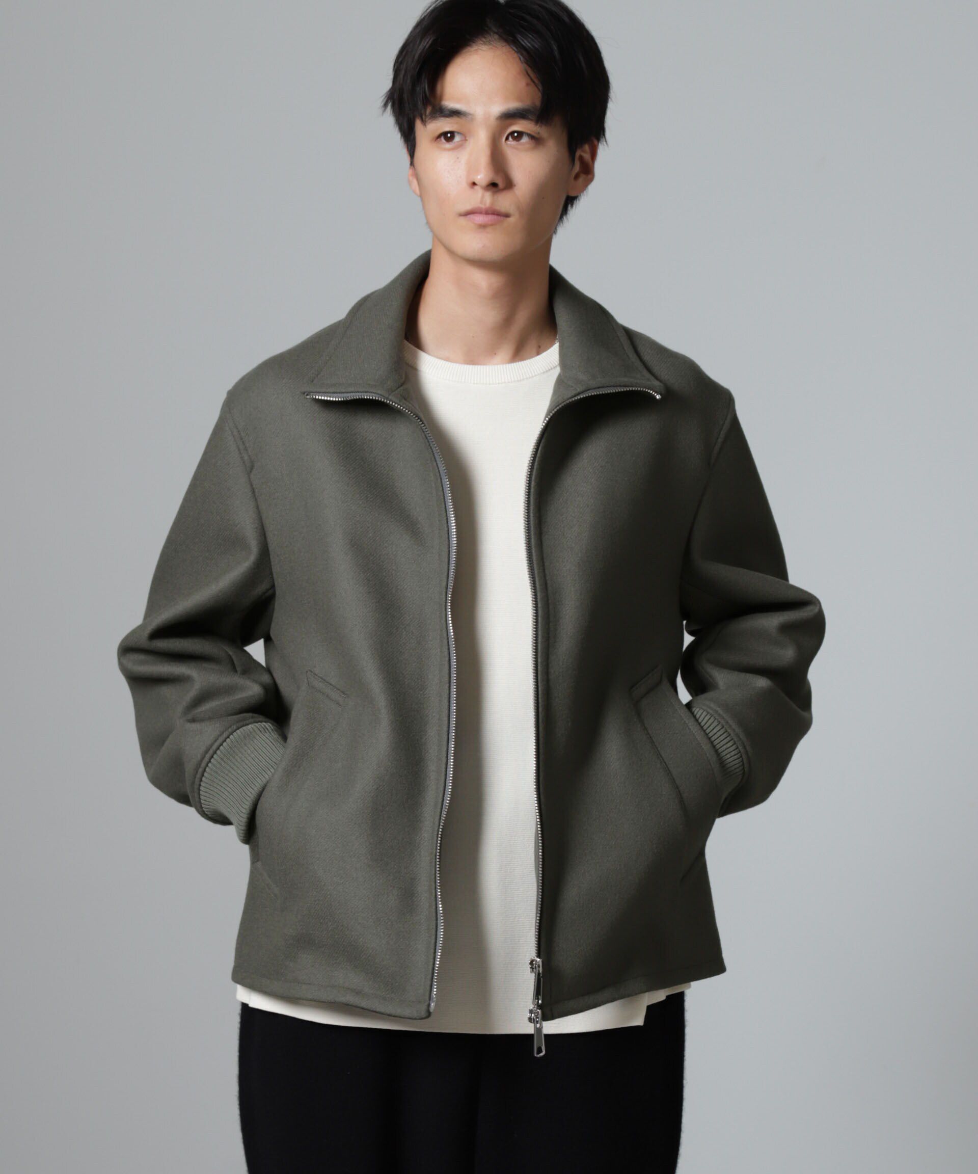 nano･universe「ハードプレスメルトンジップアップブルゾン」|ブルゾン・スタジャン|