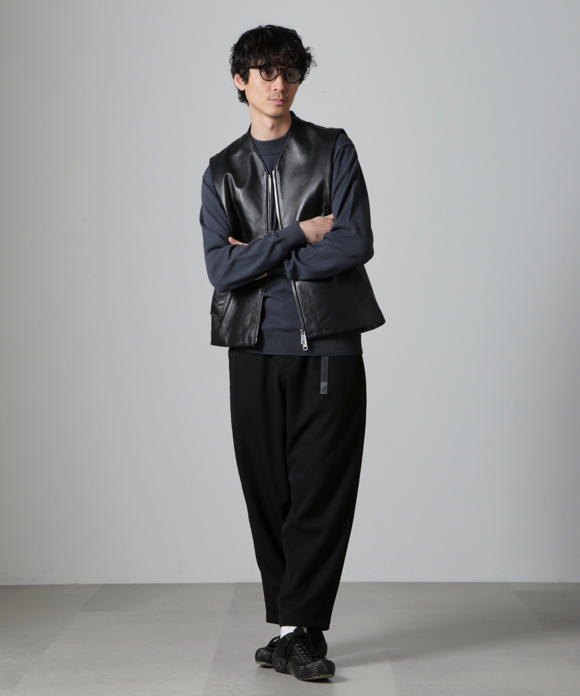 nano･universe「Lamb nappa ジップレザージレ」|ダウンベスト・ベスト|