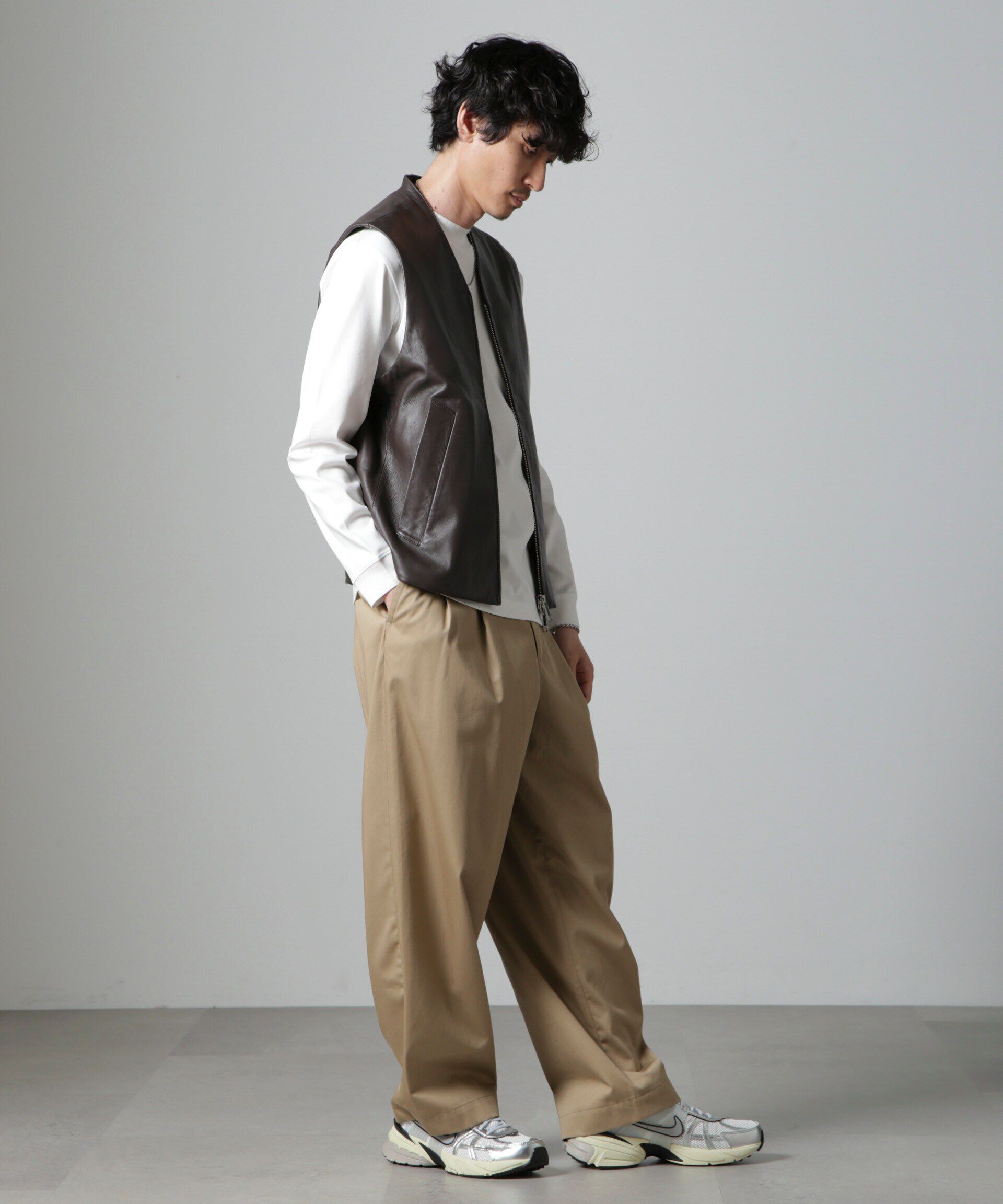 nano･universe「Lamb nappa ジップレザージレ」|ダウンベスト・ベスト|