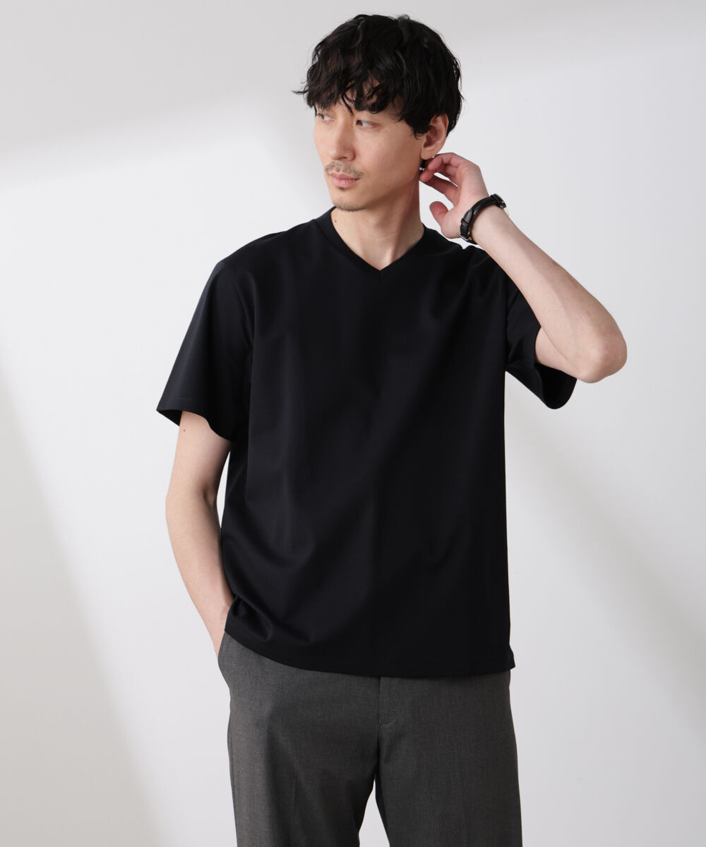 nano･universe「ジャケT(R)プレミアム Vネック 半袖」|Tシャツ・カットソー|ブラック