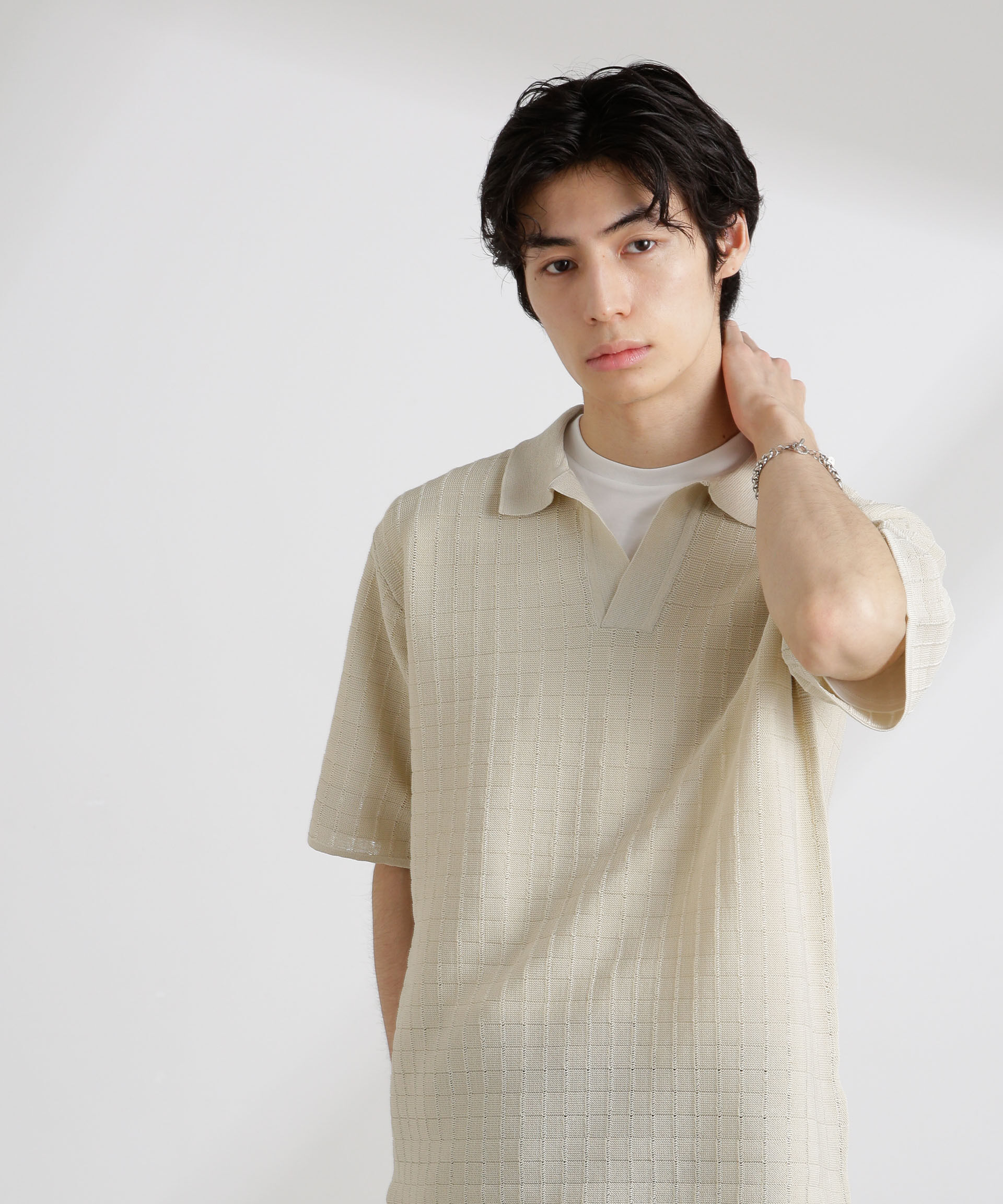 nano･universe「透かし編みスキッパーニット 半袖」|ニット・セーター|