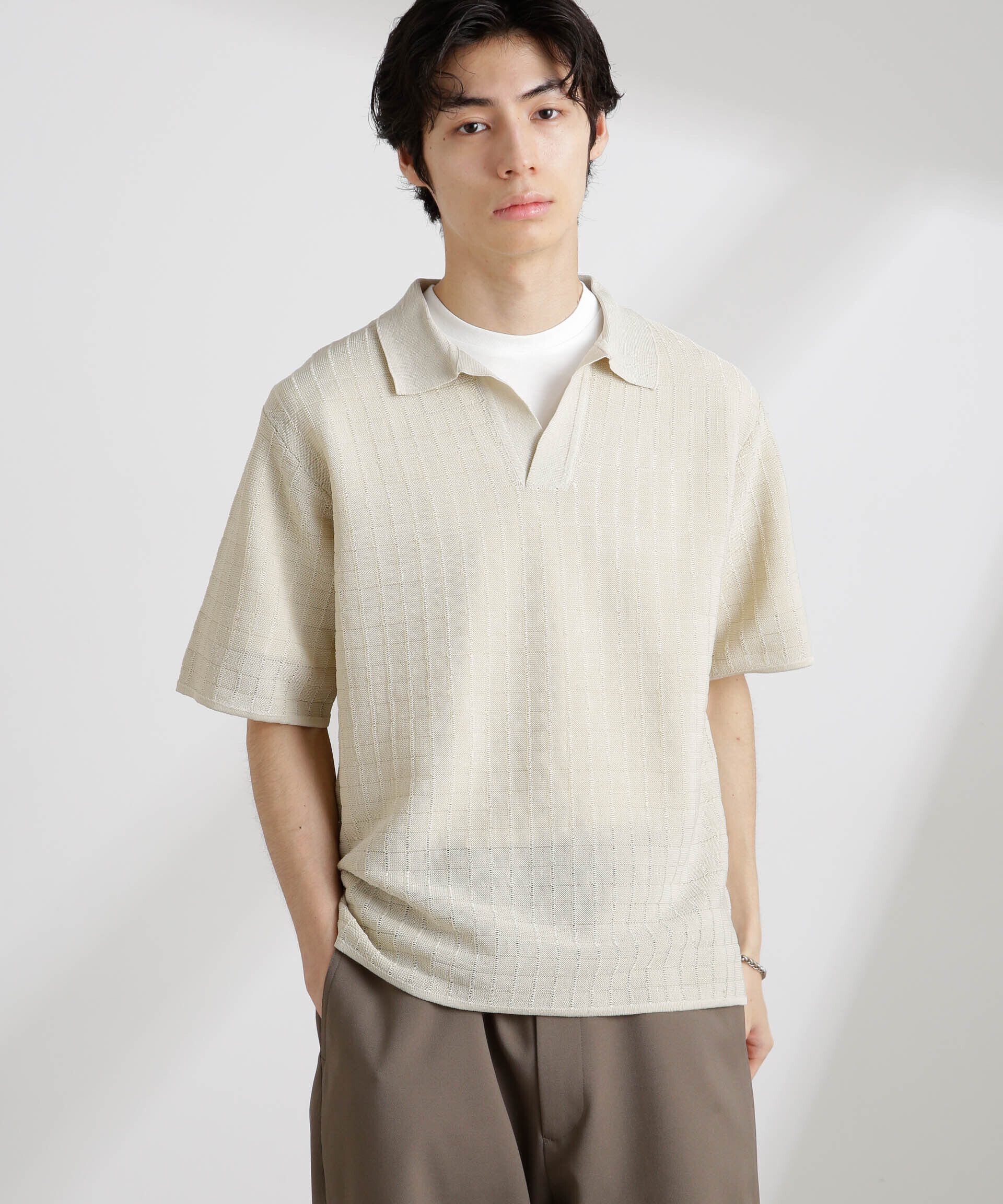 nano･universe「透かし編みスキッパーニット 半袖」|ニット・セーター|