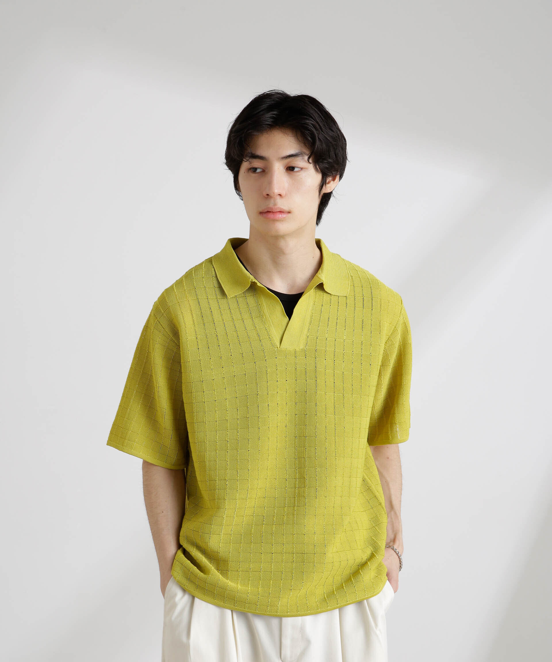 nano･universe「透かし編みスキッパーニット 半袖」|ニット・セーター|