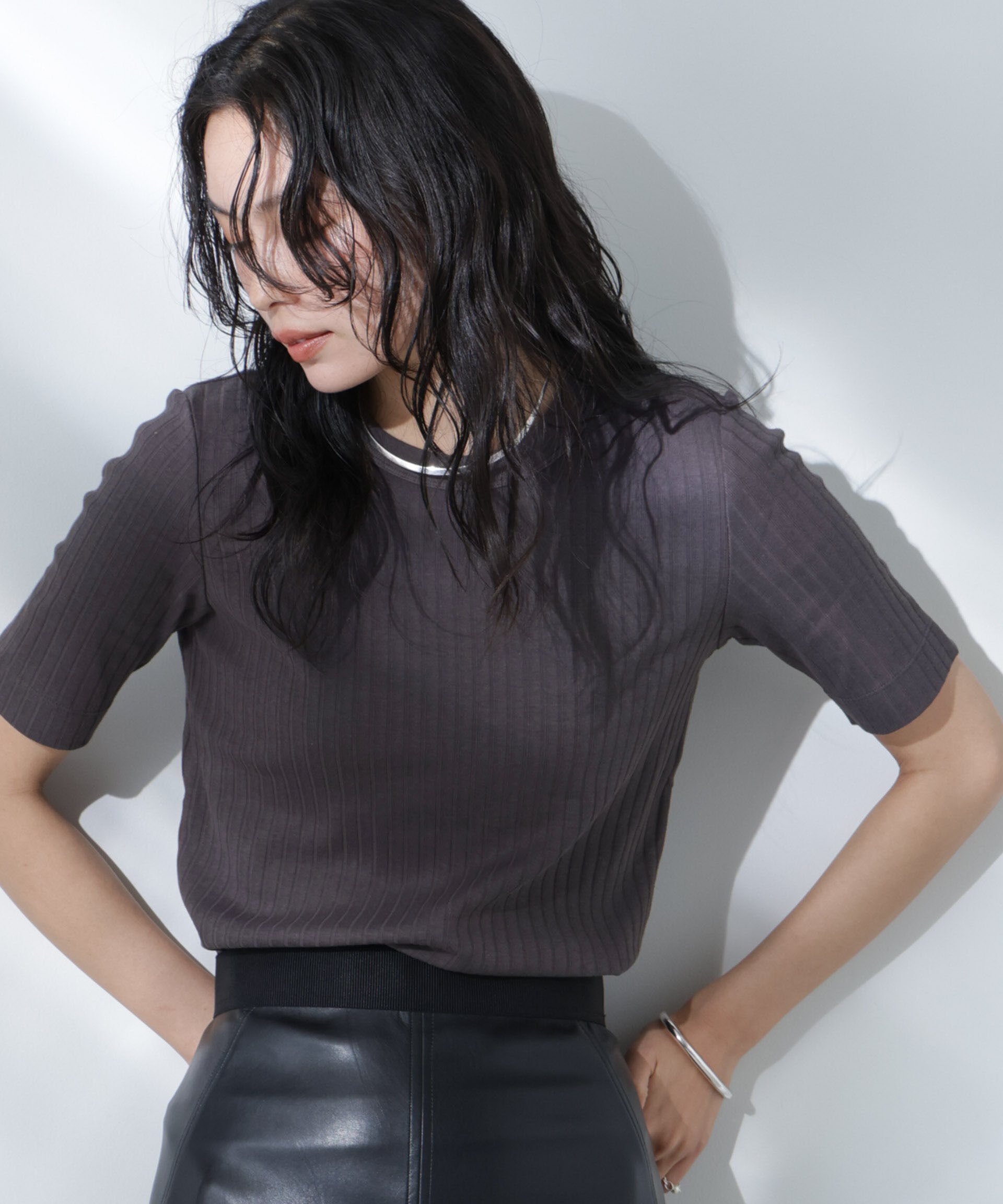 nano･universe「Anti Soaked(R) 汗染み防止クルーネックリブTシャツ」|Tシャツ・カットソー|