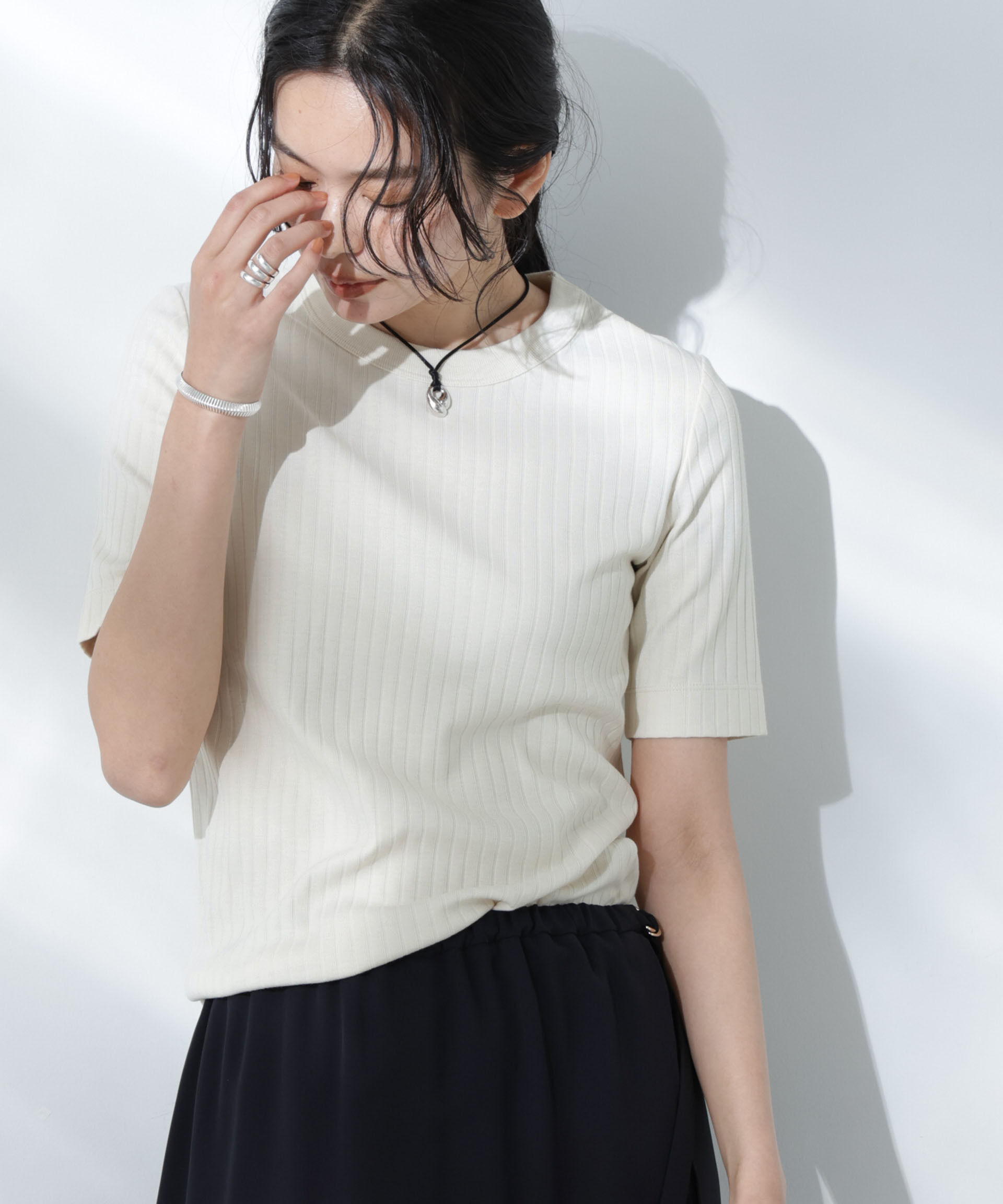 nano･universe「Anti Soaked(R) 汗染み防止クルーネックリブTシャツ」|Tシャツ・カットソー|