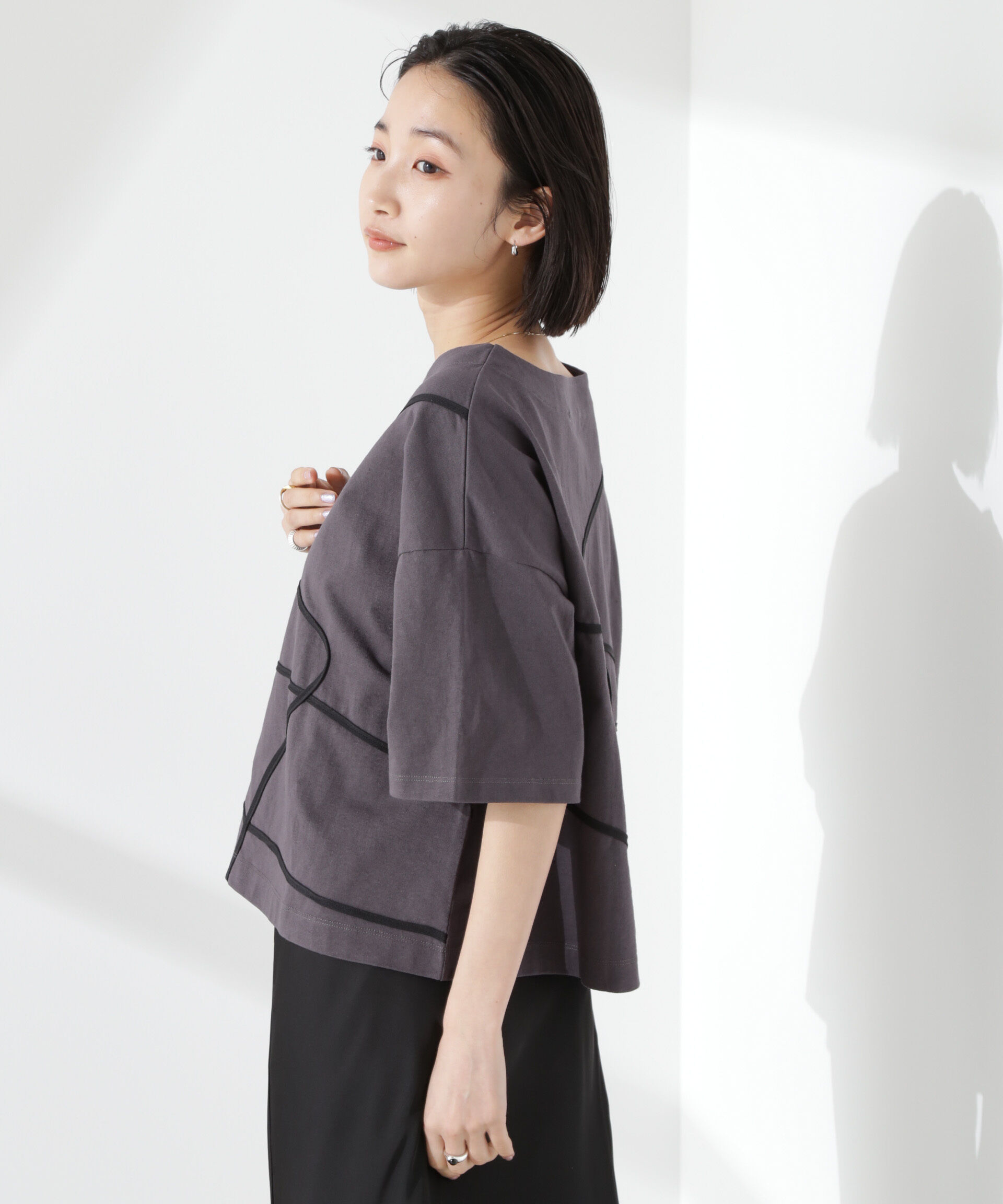 nano･universe「コード刺繍クルーネックカットトップス」|Tシャツ・カットソー|