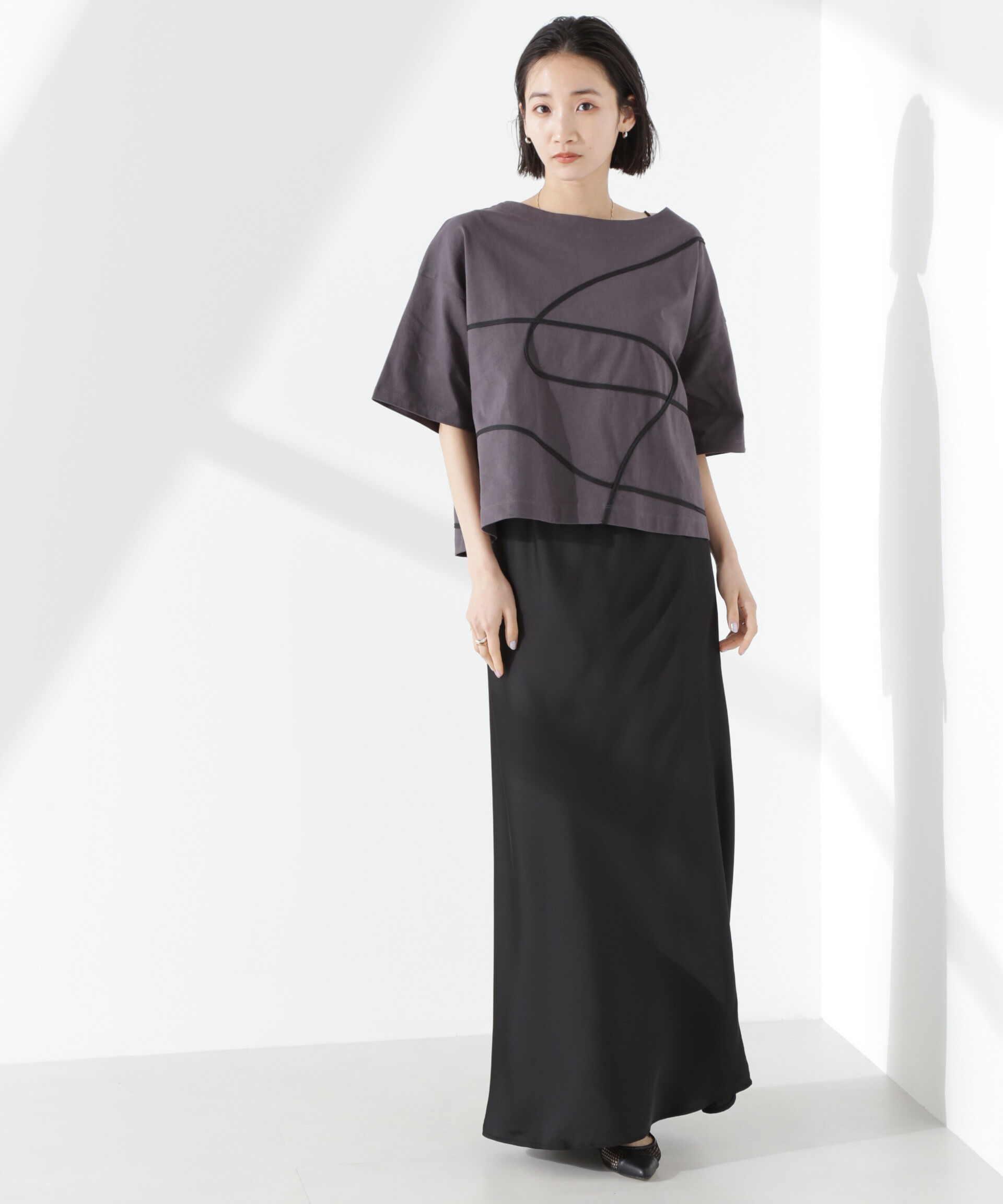 nano･universe「コード刺繍クルーネックカットトップス」|Tシャツ・カットソー|