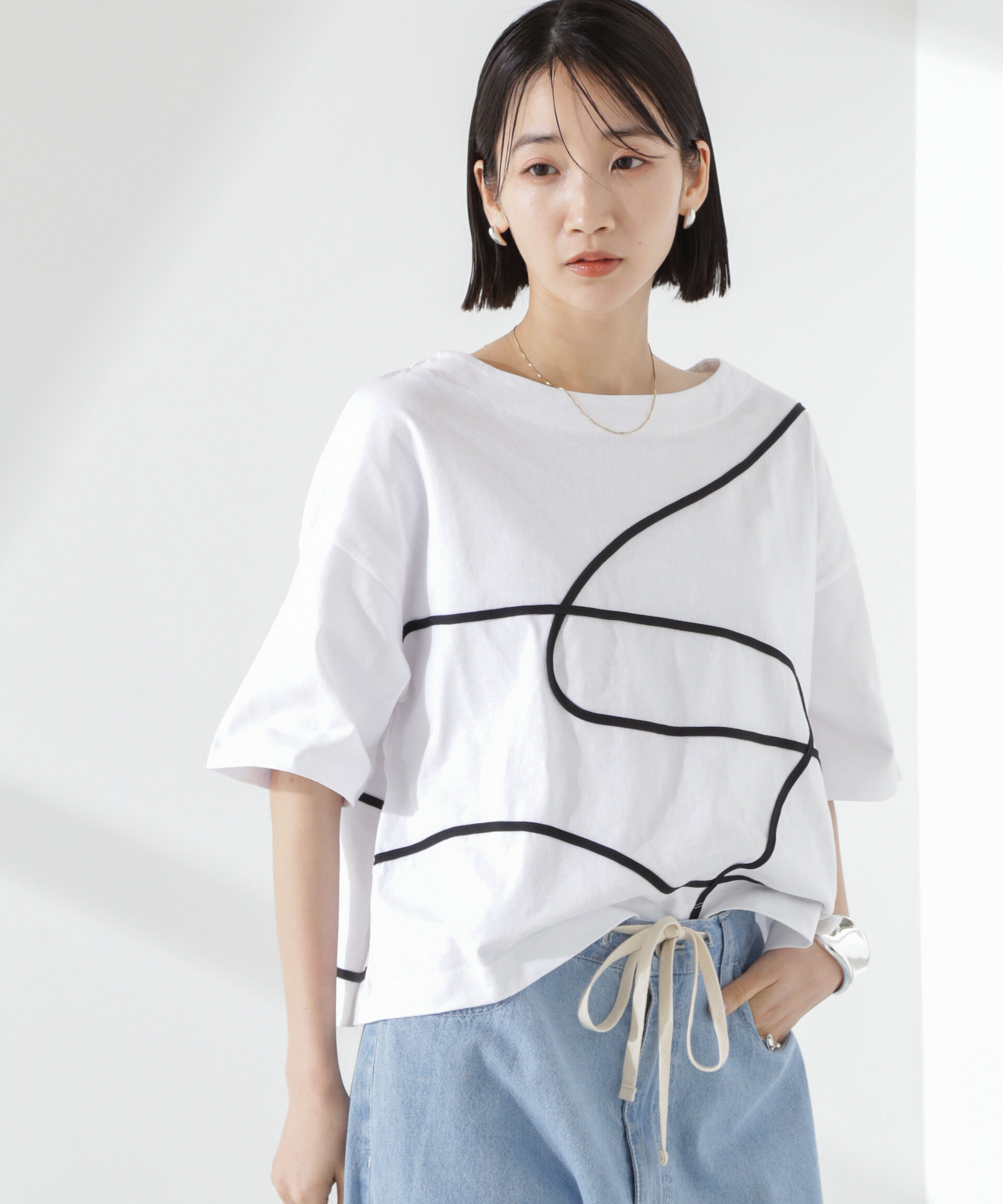 nano･universe「コード刺繍クルーネックカットトップス」|Tシャツ・カットソー|